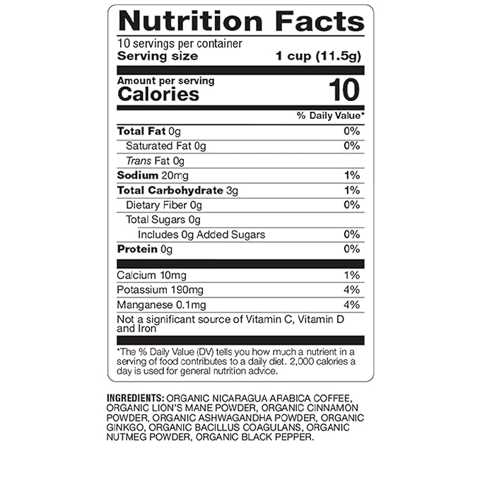 BareOrganics 13180 Focus Coffee with Superfoods, Organic Probiotic Coffee, 10 Single Serve Cups
