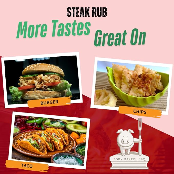 Pork Barrel BBQ Steak Spice Rub | Premium All-Purpose Seasoning, No MSG, Gluten-Free, Zero Calorie | Grill Seasoning for Beef, Steak, Burgers, Pork, and Chicken, 4.5 oz