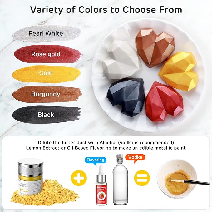 Nomeca Edible Luster Dust, 8 Grams Food Grade Cake Dust Metallic Shimmer Food Coloring Powder for Cake Decorating, Baking, Fondant, Gumpaste, Chocolate, Candy, Drinks, Cookies - Burgundy