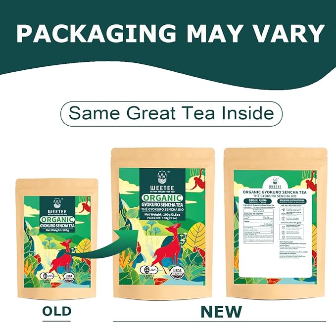 WT WEETEE Organic Sencha Green Tea, Organic Steamed Sencha Green Tea Loose Leaf, Shade Grown Gyokuro 100g/3.5oz, Smooth & Refreshing, Natural Caffeine & Antioxidant