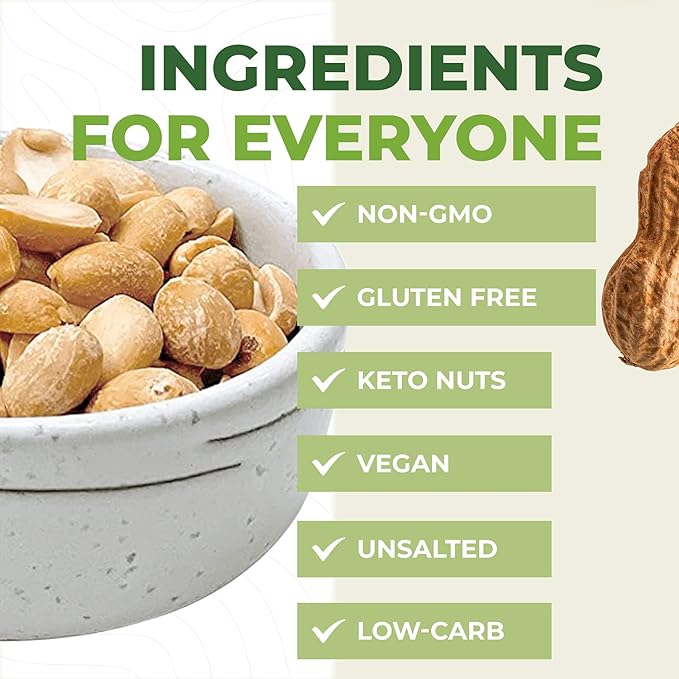 Beyond Nature Dry Roasted Peanuts ??Unsalted 2 Pound (32 oz) Vacuum Sealed Non GMO, No Oil & No Salt, Low Carb, Keto Friendly & Vegan Snack