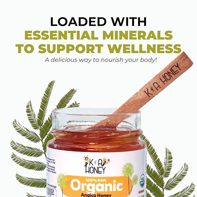 K&A HONEY Angico Honey | USDA Certified Organic | 100% Raw Brazilian Honey | Rich in Antioxidants & Natural Energy | Natural Alternative to Sugar | 8.47 oz
