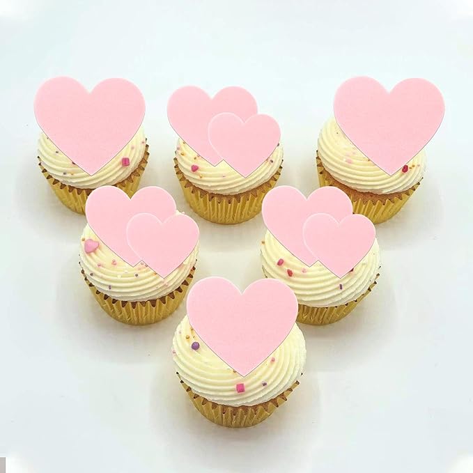 60 Pack Edible Heart Cake Topper Love Heart Cupcake Picks Water Paper Valentine's Day Theme Cake Decorations for Wedding Engagement Bridal Shower Birthday Party Supplies Pink