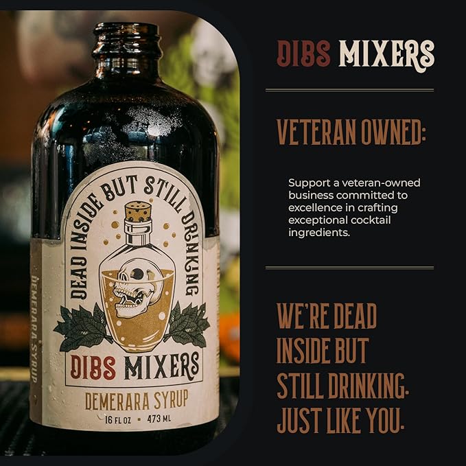 Dibs Mixers Demerara Syrup - Cocktail Mixer with Handpicked Spices & Guyana Demerara Sweetener - For Cocktails, Coffee, Desserts & More - 16oz