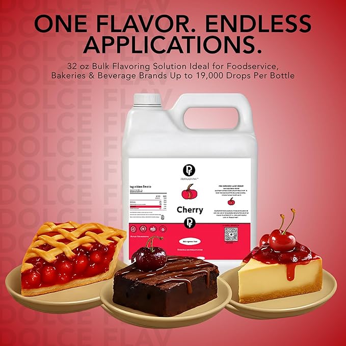 Dolce Flav Cherry Flavoring ??32 oz. ??Premium Oil-Based Extract for Chocolates, Frostings, Baked Goods & Confections | Classic Sweet Flavor for Bakeries & Candy Shops