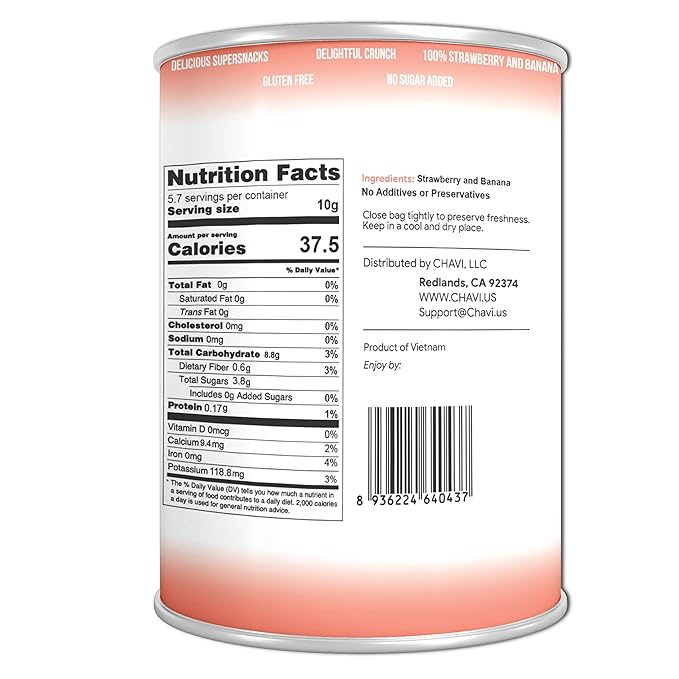 CHAVI Freeze-Dried Strawberry Banana | Healthy Superfood | No Added Sugars or Preservatives | Non-GMO, Vegan, Gluten-Free | Long Shelf Life | 2 oz Can