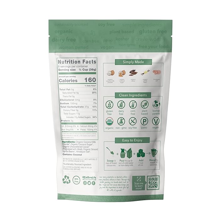 Bare Life: Dairy Free Frozen Hot Cocoa | Blended Premium Frappe Iced Hot Chocolate Smoothie | Vegan, Organic, Gluten Free, Paleo, Lactose Free, Soy Free | 10.16 oz