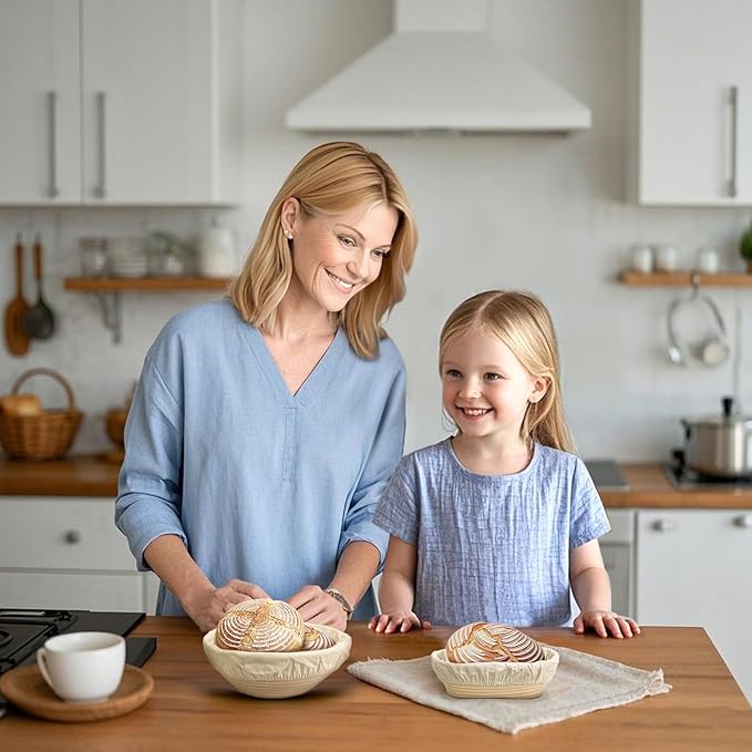 Bread Proofing Basket Set of 2, 10 Inch Oval Bread Proofing Basket Set, Sourdough proofing basket, Starter Kit, Inlude Dough Whish, Cleaning Brush, Perfect Baker's Gift Set