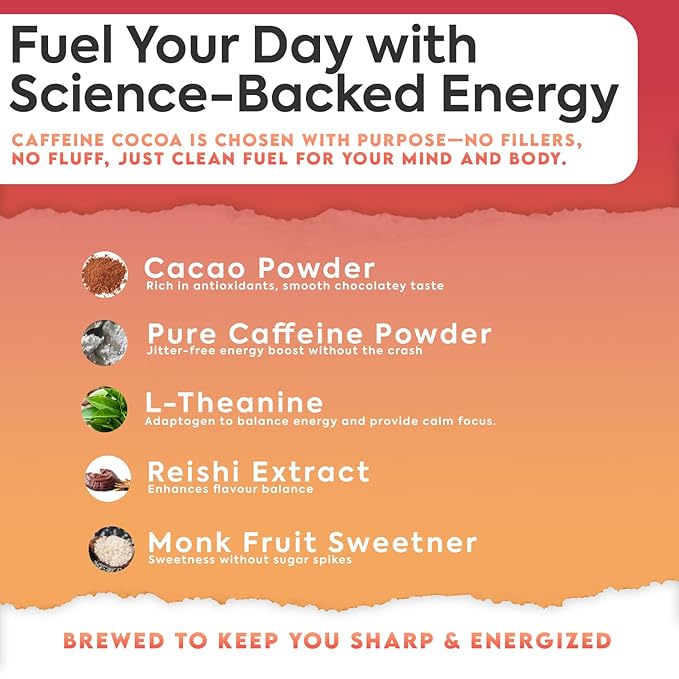 Prosper??Caffeine Cocoa ??Sugar-Free Superfood Hot Chocolate & Coffee Alternative | Vegan, Dairy-Free | Reishi Mushroom & L-Theanine for Focus & Jitter-Free Energy | High-Flavanol Cacao | 30 Servings