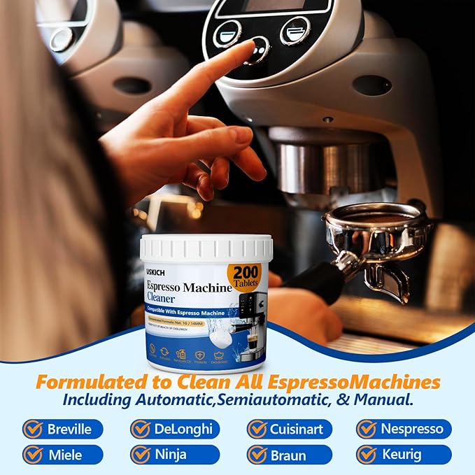 Espresso Machine Cleaning Tablets Descaling -200 Tablets, Compatible with Breville Barista Express, Gaggia, Delonghi, Jura, Philips - Universal Coffee Machine Cleaner Solution for Espresso Machines