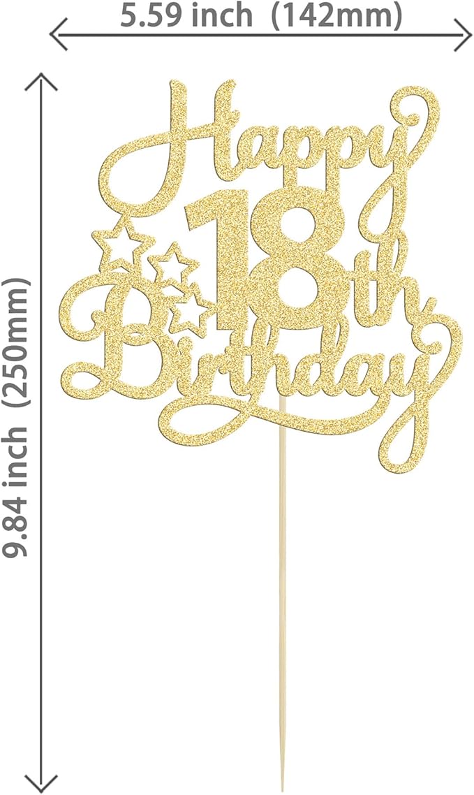 1 Pack Happy 18th Birthday Cake Topper Gold Glitter 18 & Fabulous Cheers to 18 Years Old Birthday Cake Pick for Celebrating 18th Birthday Anniversary Party Cake Decorations Supplies