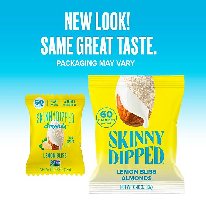 SkinnyDipped Lemon Bliss Almonds, Mini Snack Packs, Chocolate Covered Almonds, Low Sugar, Gluten Free, Healthy Snack, 24 Count