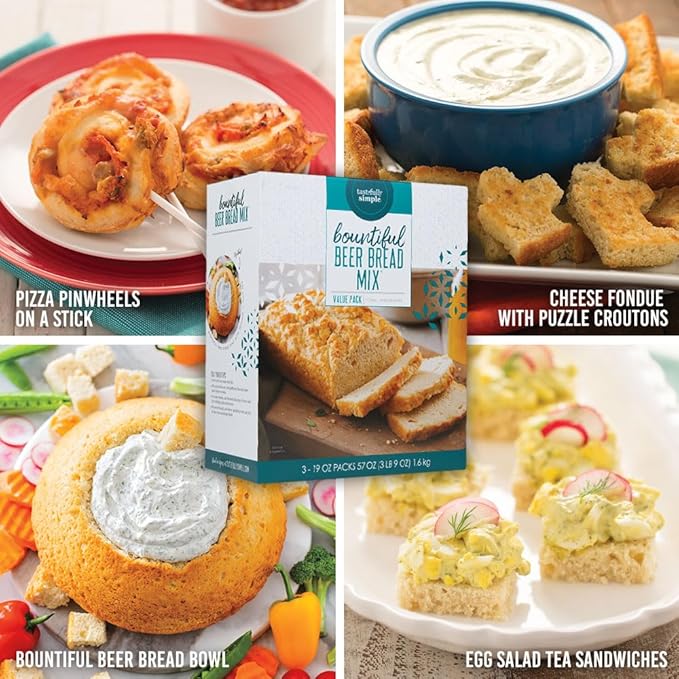 Tastefully Simple Bountiful Beer Bread Mix - Incredibly Easy to Make Artisan Bread, Just Add Beer or Soda! - No Bread Machine Needed - Nothing Artificial - 3 x 19 oz