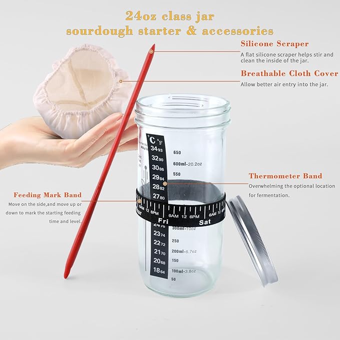 Sourdough Proofing Basket Set: Banneton Bread Basket with 15 PCS Baking Supplies - Sourdough Starter Kit with Jar & Scale for Handmade Baker's (Round+Oval Set)