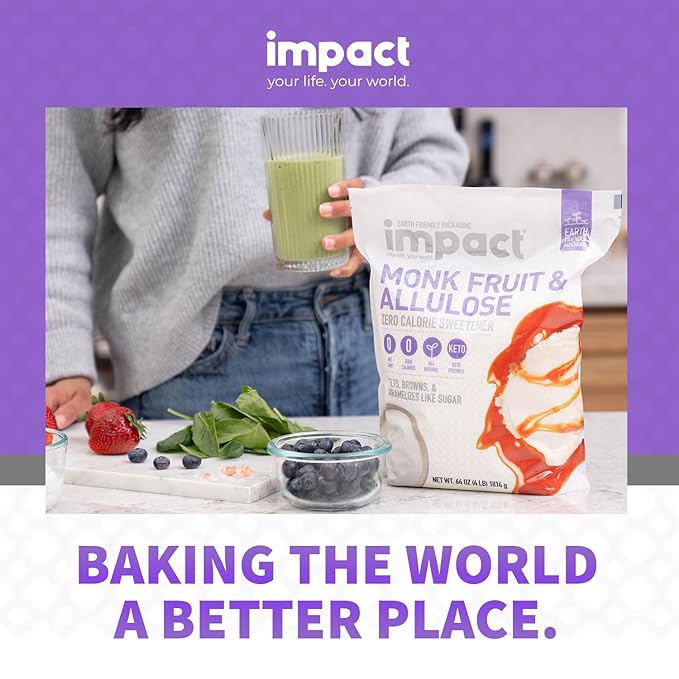 Impact - Monk Fruit Allulose Sweetener, Crystallized Blend Sugar Substitute - Zero Calorie Low-Carb Essential for Low-Carb Recipes - 4lb