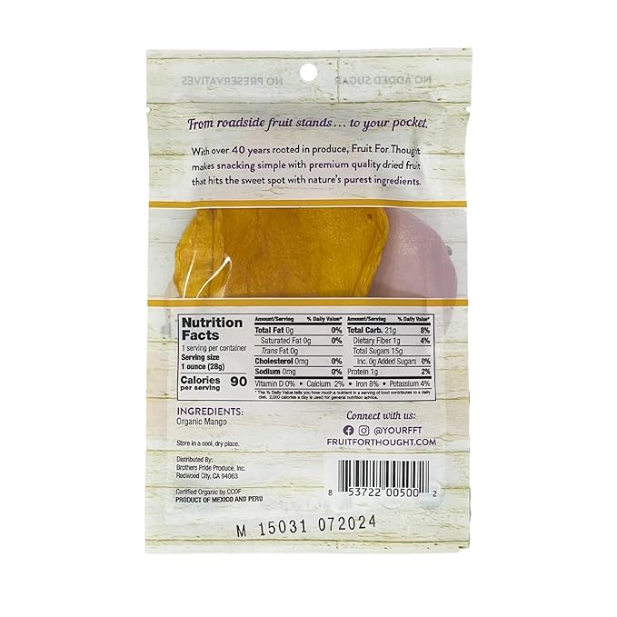 Fruit for Thought Organic Dried Mango | Dried Fruit Snack Packs Ideal for the Family | No Sugar Added | At Home, Work, or On the Go | 1 Ounce Bags Pack of 12
