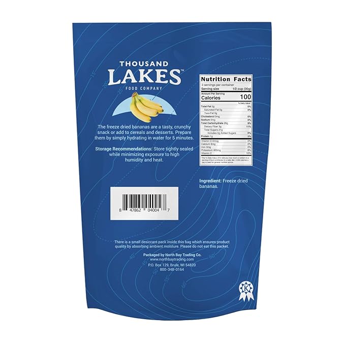 Thousand Lakes Freeze Dried Fruit - Sliced Bananas 2-pack 3.2 ounces (6.4 ounces total) | No Sugar Added | No Oils or Fat | 100% Fruit