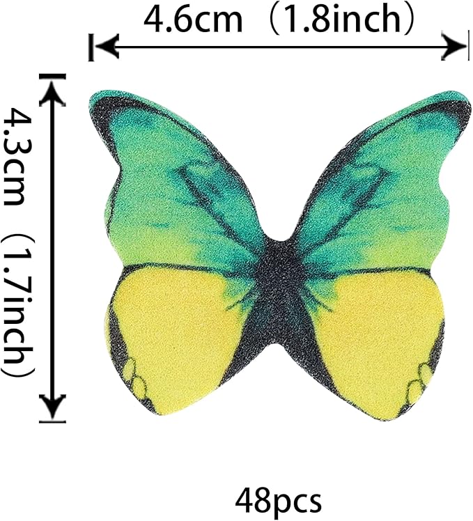 48PCS Edible Butterfly Cupcake Toppers - Edible Butterflies Cake Decoration for Wedding, Birthday, Baby Shower & Kids Parties - Yellow & Green