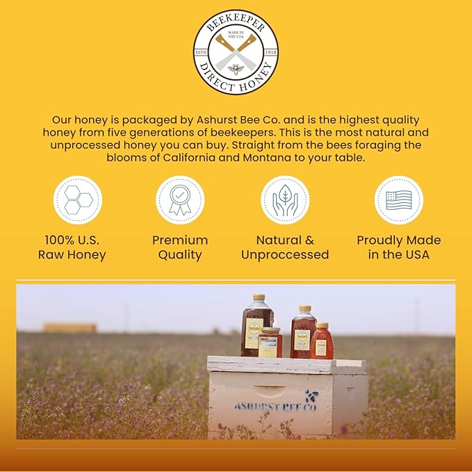 Beekeeper Direct Raw Unfiltered Honey - Real Raw Sweet Clover Honey - All Natural Non-GMO Pure Gourmet Honey - Local Montana Clover Honey (1lbs Squeeze Bottle)