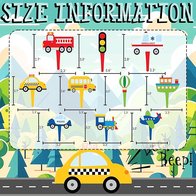 40 Pcs Transportation Cupcake Toppers - Perfect for Transportation-Themed Party Decorations and Cupcake Decor