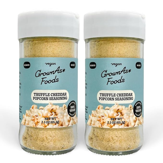 GrownAs Truffle Cheddar Popcorn Seasoning, 2.3 Oz. - Real Black Summer Truffle & Vegan Cheese Flavor, Dairy Free, Soy Free, Non-GMO - Veggies, Noodles & Soup
