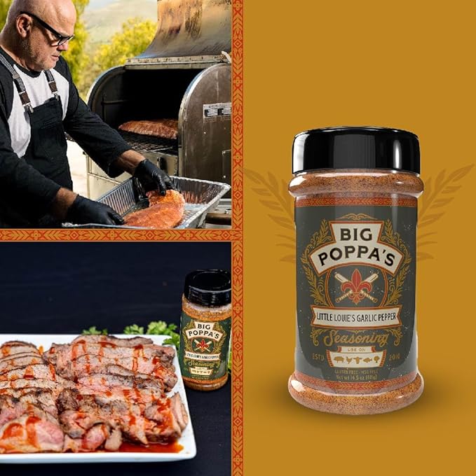 Big Poppa's Little Louie’s Garlic Salt with Black Pepper - Gluten-Free All Purpose Seasoning – Ideal as Beef, Chicken, and even Vegetable Seasoning for Cooking (14.5 Oz)