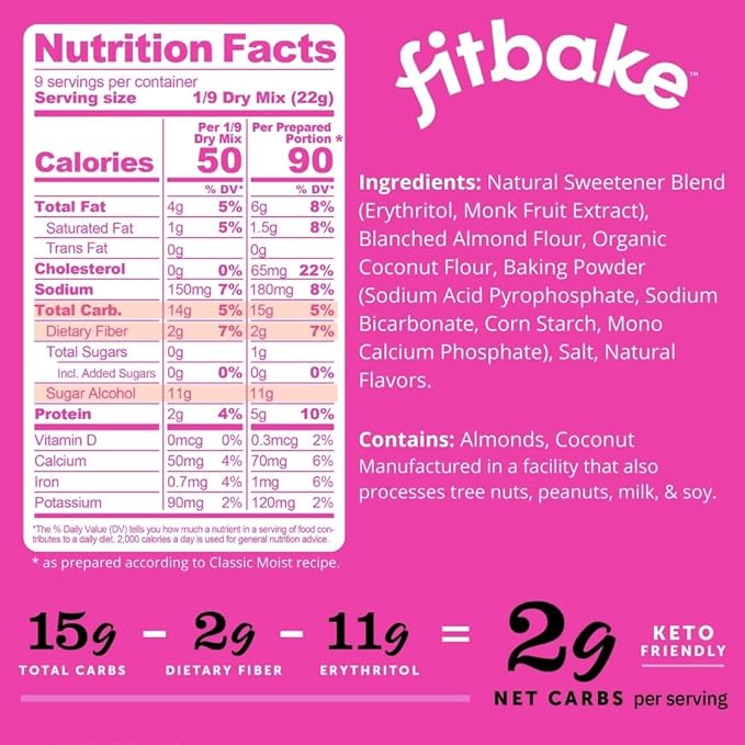 FitBake Yellow Cake Baking Mix | 2g Net Carbs Per Serving | Keto Friendly Low Carb Food | No Added Sugar Keto Snack | Zero Sugar & Gluten Free Desserts | Naturally Sweetened Cake Mixes Keto Foods 7oz