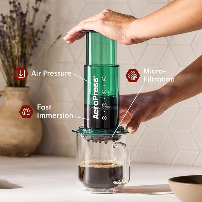 AeroPress Clear Green Coffee Press – 3 In 1 Brew Method Combines French Press, Espresso-style, Full Bodied Coffee Without Grit or Bitterness, Small Portable Coffee Maker for Camping & Travel, Green