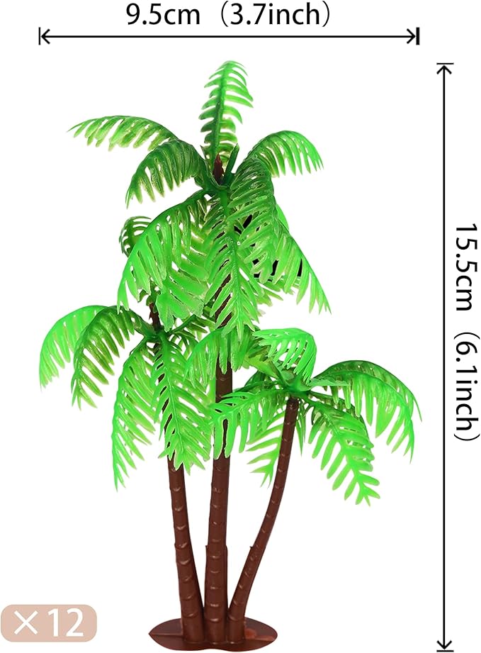 12 Pack Plastic Palm Tree Cupcake Toppers Miniature Palm Tree Figurines Cupcake Picks Micro Aquarium Garden Plant Building Landscape Coconuts Birthday Cake Decorations Party Supplies Green