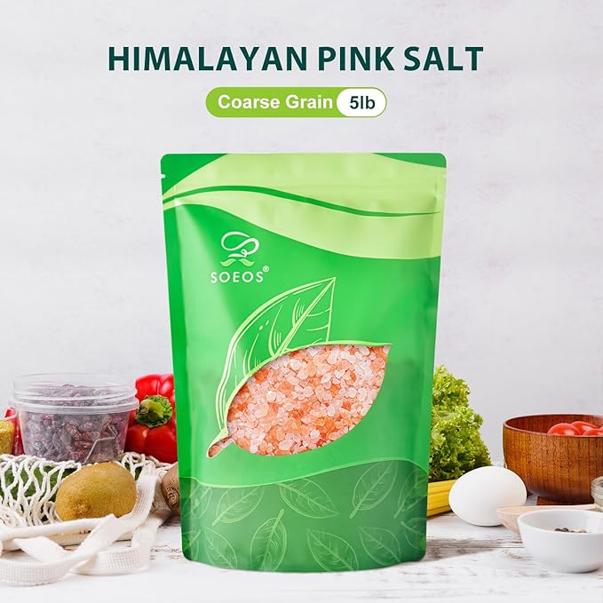 Soeos Himalayan Pink Salt, Coarse Grain, 5 Lbs (Pack of 1), Himalayan Pink Sea Salt, Rock Salt for Grinder Refill