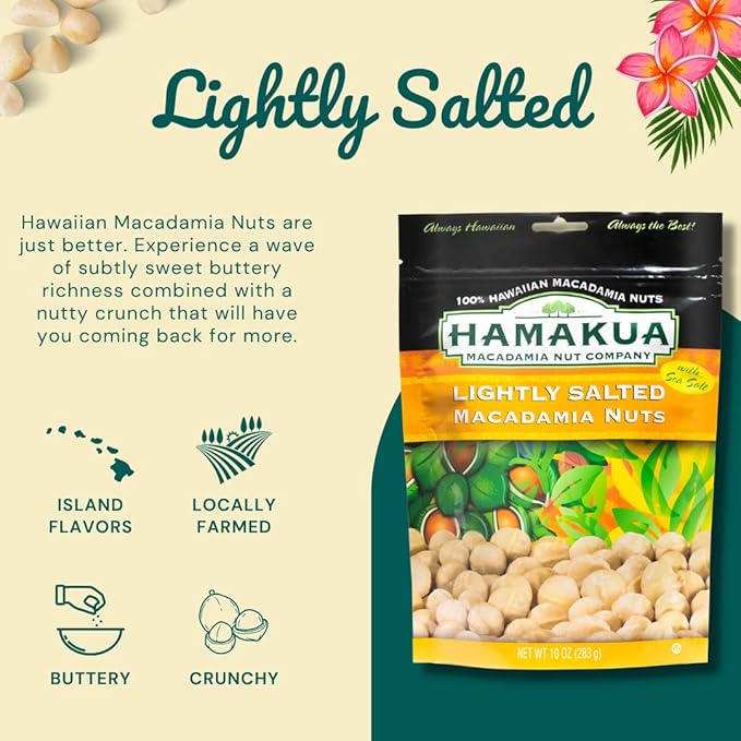 Hamakua Macadamia Nuts - Lightly Salted - Hawaiian Grown Dry Roasted Half and Whole Macadamias with Salt - Natural Eco-Friendly Large Macadamia Nuts
