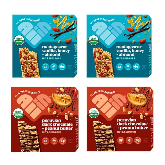 All In Snack Bars Nut & Seed Variety Pack - Madagascar Vanilla Honey Almond and Peruvian Chocolate - Gluten Free - Organic - Non-GMO (24 Pack)
