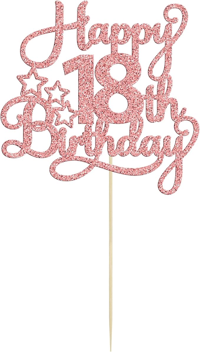 1 Pack Happy 18th Birthday Cake Topper Rose Gold Glitter 18 & Fabulous Cheers to 18 Years Old Birthday Cake Pick for Celebrating 18th Birthday Anniversary Party Cake Decorations Supplies
