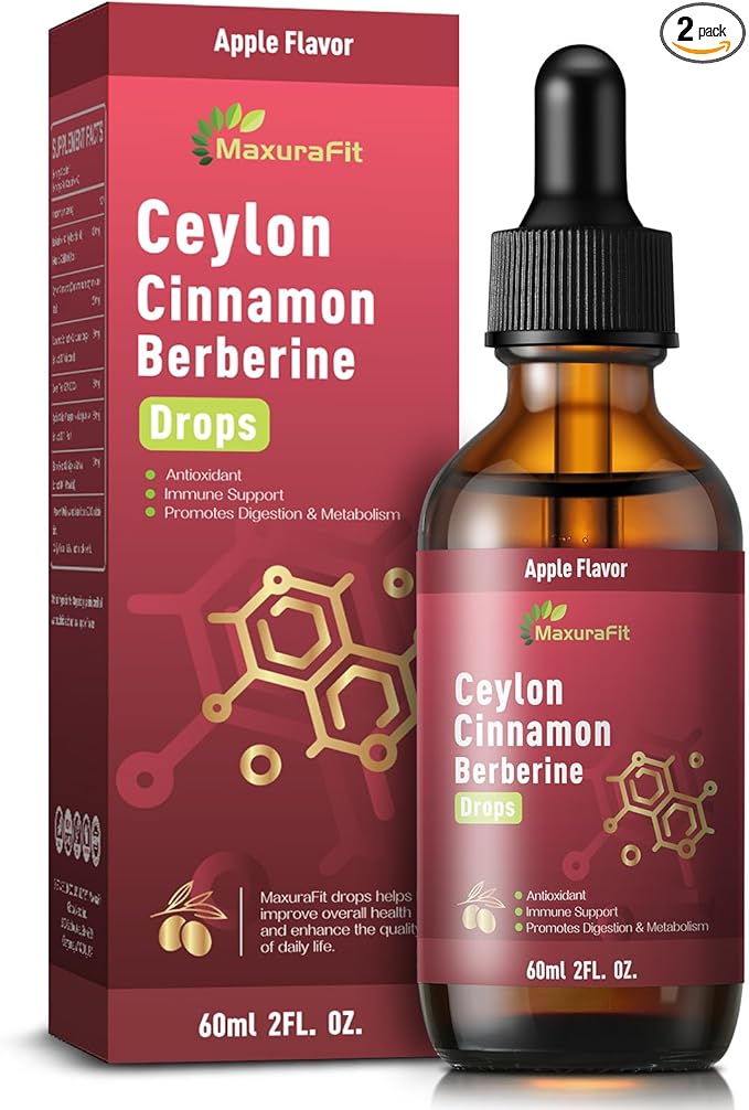 2 Pack Ceylon Cinnamon Berberine Bitter Liquid Drops Supplement with Turmeric,Green Tea,Apple Cider Vinegar,Black Seed Oil for Immune System & Digestive System Supports 4 FL OZ