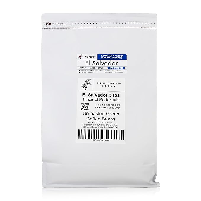 Single Origin Unroasted Green Coffee Beans, From El Salvador, Specialty Grade, Finca Portezuel, Bourbon and Caturra Varietals (5 lbs, El Salvador Honey)
