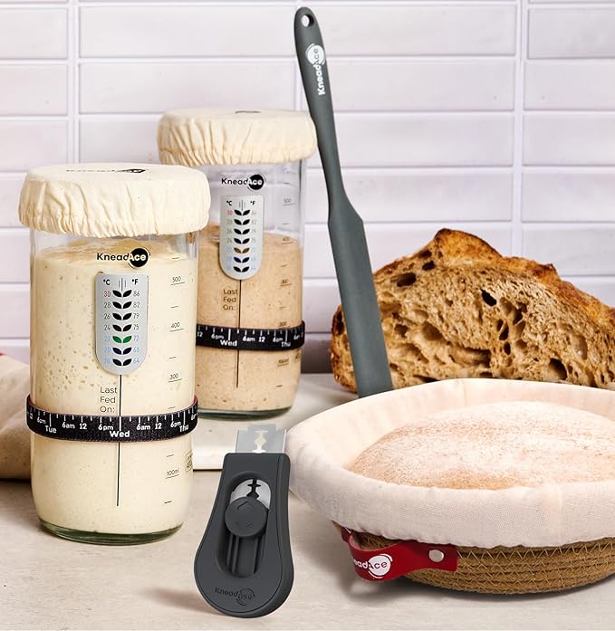 Sourdough Starter Kit (24oz Jar, 2xRound Baskets, Gray Bread Lame)