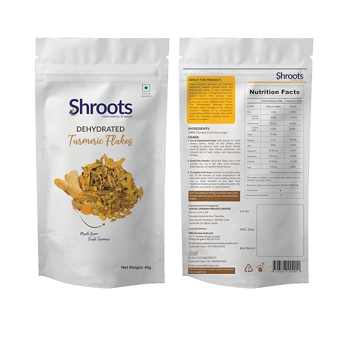 SHROOTS Dehydrated Turmeric Flakes Pure Vegetarian Gluten-Free 1.59 oz, Pack of 1