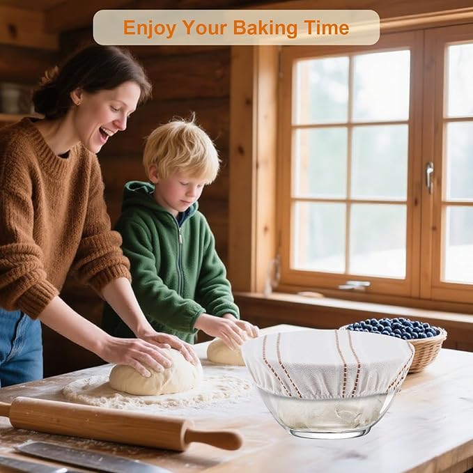 Reusable Bowl Covers for Bread Proofing, 9/10/13 Inches Bread Proofing Cover, 3 Pcs Linen Cotton Food Cover for Sourdough Proofing Basket, Food Storage Baking Supplies for Home Bakers