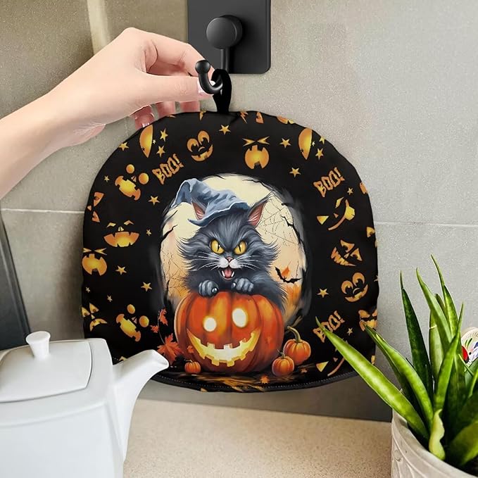 Boo Tea Cosy for Teapot Washable Tea Pot Cozy for Keeping Warm Black Cat Kettle Cover for Halloween Day Party Gifts,Dust Proof Breakfast Tea Pot Cover