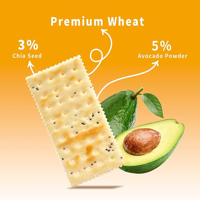 V-LOONG Avocado Chia Soda Crackers, Vlife Baked Saltine Crackers, No Added Sugar Healthy Snacks, (3 PACK, 20.4 Ounce)