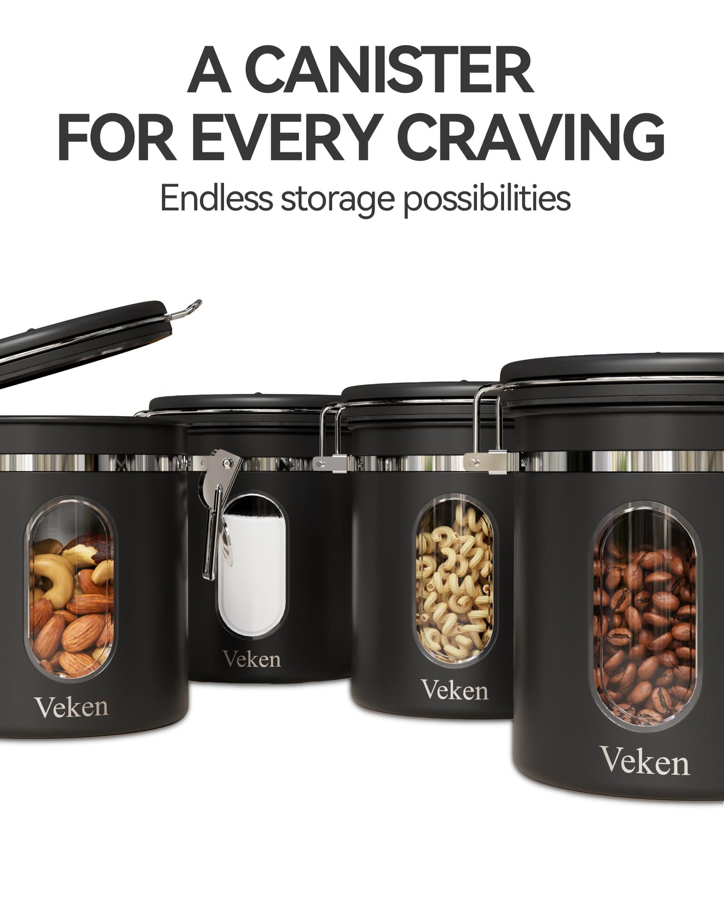 Veken Coffee Canister with Window, Airtight Stainless Steel Container, 16OZ