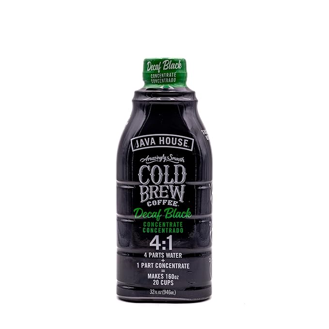 JAVA HOUSE Cold Brew Coffee, Decaf Colombian 4:1 Liquid Concentrate, 32 Ounce Bottle
