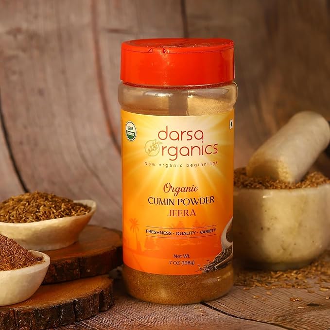 Darsa Organics Ground Cumin Powder 3.5 oz - Premium Grade USDA Organic Certified Cumin Spice from India, Ideal for Curries, Stews and Taco Seasoning, Non-GMO, Gluten Free, Kosher, Vegan
