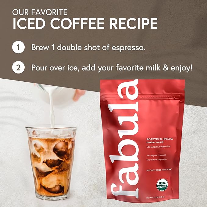 Fabula Coffee Half-Caff Medium Roast Freshly Ground - Organic - Low Acid - Single Origin - Non-GMO - Mold Free - 12 Ounces ??"<div>
