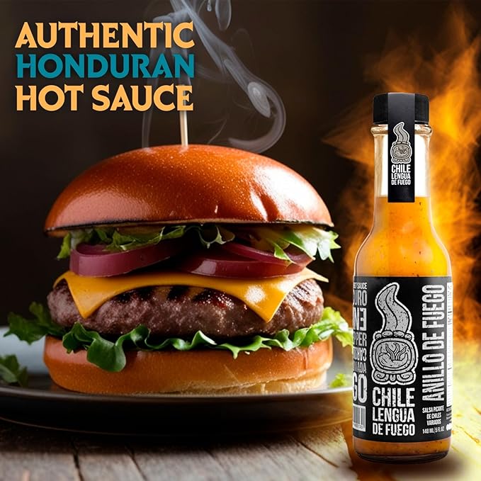 Hot Sauce | Chile Lengua de Fuego (Pack of 3, Anillo de Fuego) – Ultra-Hot Gourmet Sauce with Carolina Reaper, Honey, Rum & Fresh Dill