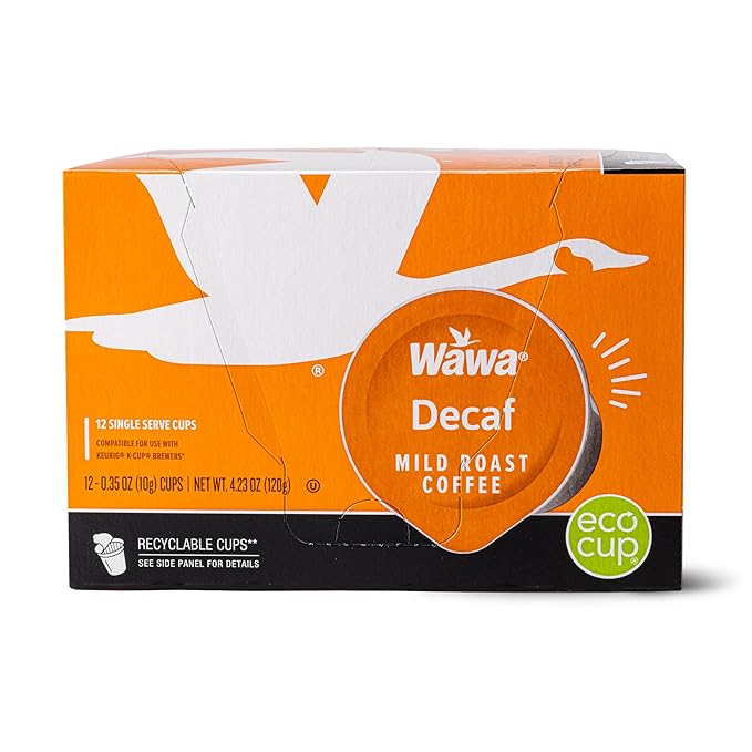 Wawa Mild Roast Single Cup Decaf Coffee Pods, 72 Pods, 6 Boxes, Regular Smooth & Balanced Classic Decaf Blend, Single Serve, 100% More Responsibly Sourced from Rainforest Alliance Certified Farms