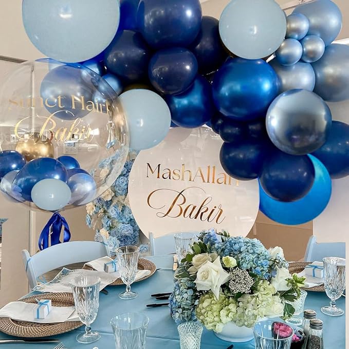 Blue Balloon Metallic Blue Balloons, 60Pcs 12Inch Chrome Blue Balloons Kit Macaron Baby Pearl Navy Blue Latex Balloons for Birthday Wedding Baby Shower Party Decoration