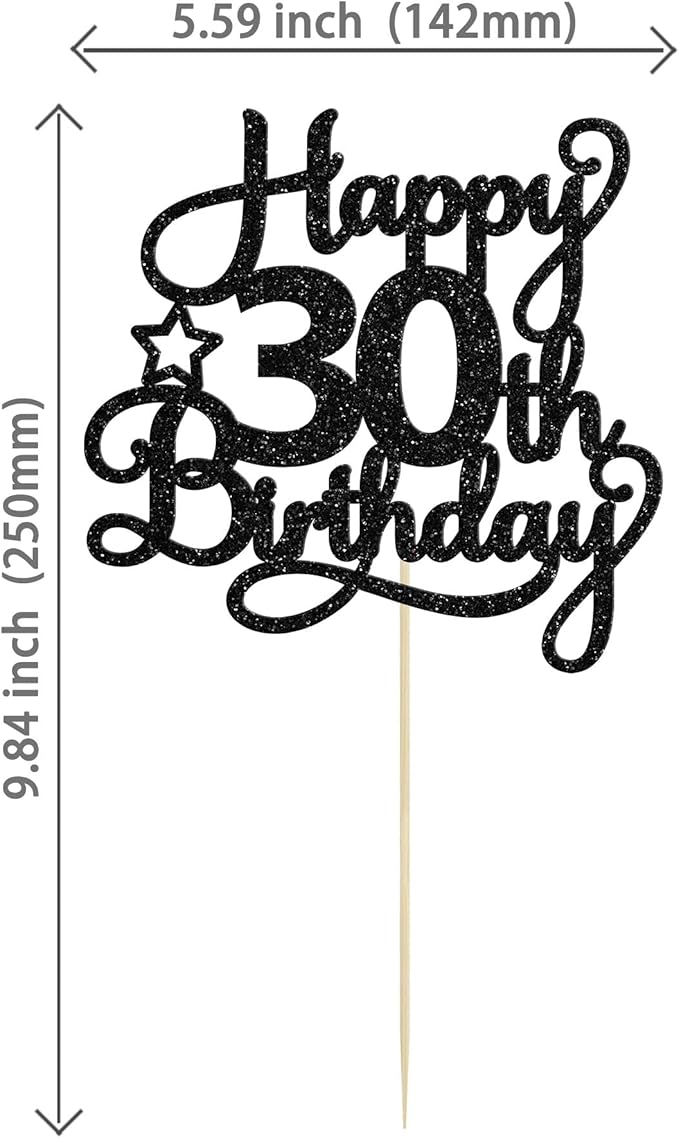 1 Pack Happy 30th Birthday Cake Topper Black Glitter 30 & Fabulous Cheers to 30 Years Old 30th Birthday Cake Pick for Celebrating 30th Birthday Anniversary Party Cake Decorations Supplies