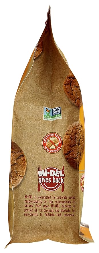 Mi-Del Cookies Ginger Flavored Snaps - Non GMO Certified, 0g Trans Fat Swedish Ginger Snaps Cookies Old Fashioned (Pack of 1)