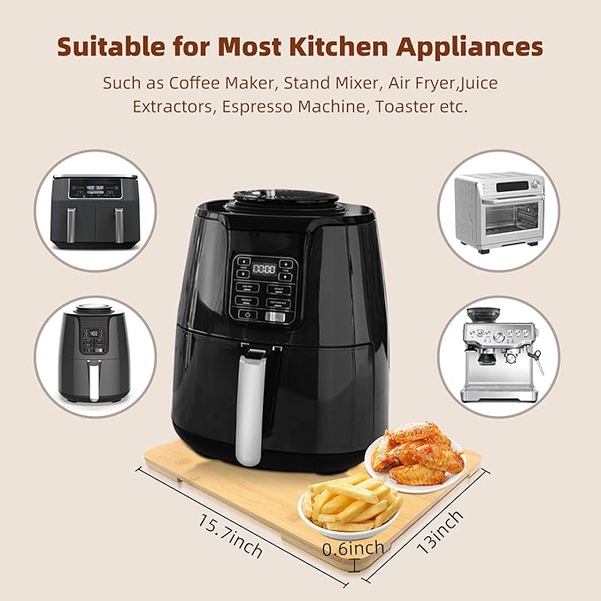 360째 Rolling Tray Bamboo Appliance Slider for Kitchen Appliances, for Breville Espresso Machine Accessories, Sliding Tray for Coffee Maker Appliances Mat Easily from Under The Cabinet Natural13"횞15.7"